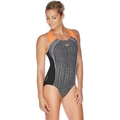 Speedo Womens Image Uplift One Piece - Marl Lines Fluro Orange
